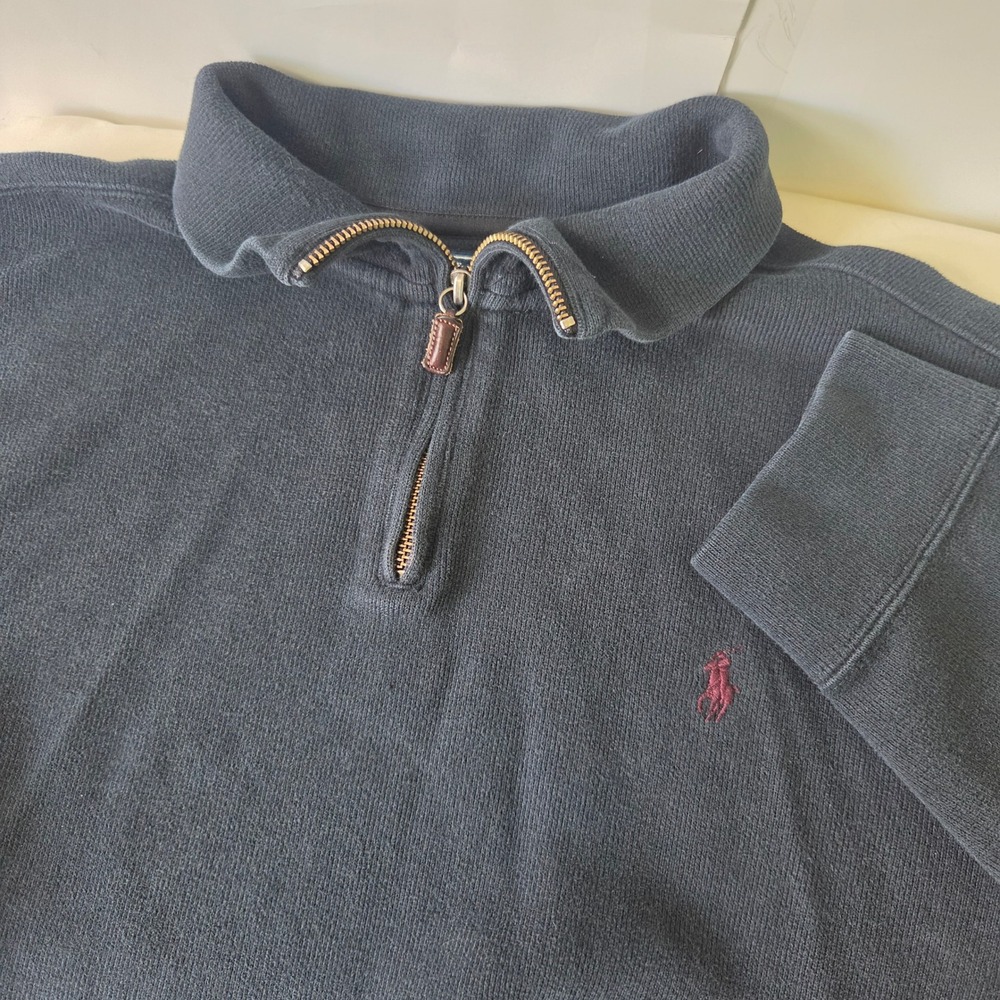 Polo Ralph Lauren MenXL Navy Blue 1/4 Zip Cotton Knit Pullover Sweater Pony Logo